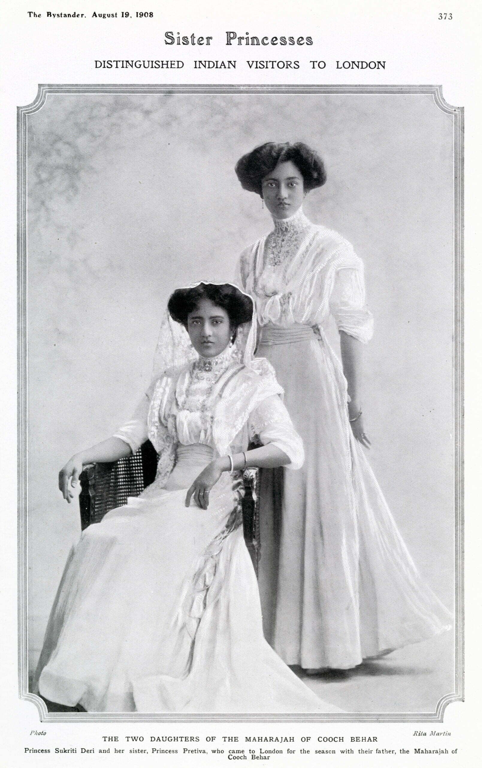 Black and white studio portrait of Sudhira and Prativa Devi.
