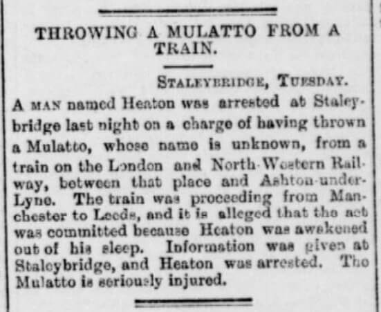 Article on the Simmonite case entitled 'Throwing a Mulatto from a Train', The Weekly Northern Whig, 29 September 1888