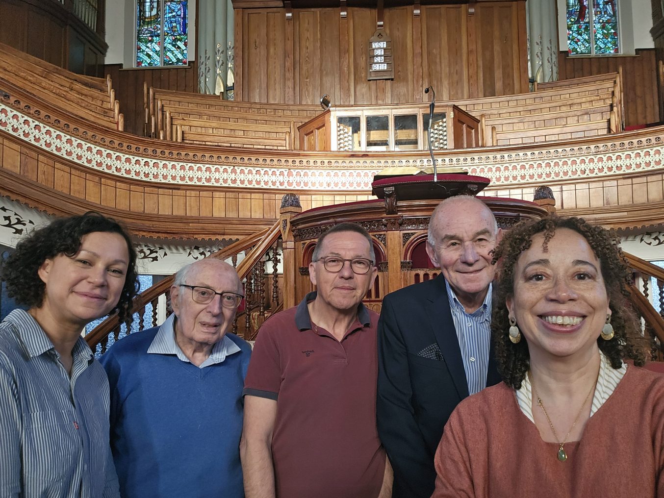 20250320_165816 Photograph of Laura Smith, David Gwyn, David Morgans, Huw Tregellis Williams and Chamion Caballero inside Tabernacle Chapel