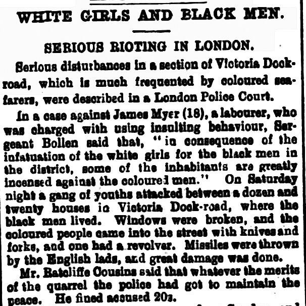 Article 'White Girls and Black Men', Londonderry Sentinel, 5 July 1917. Image © The British Library Board. All rights reserved. 