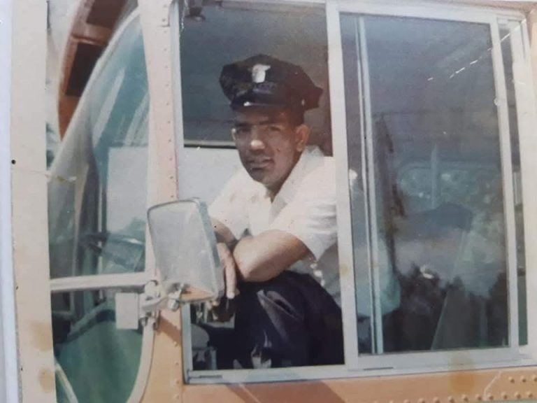 Steve Belcher driving a bus in Atlanta in the 1960s