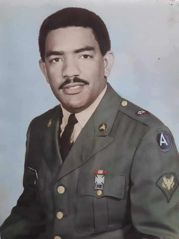 Official portrait of Steve Belcher in his army uniform in the late 1960s