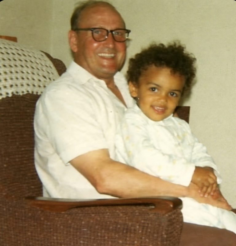 David Yeates sitting on this lap of his English grandfather