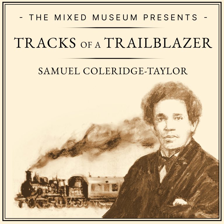 Tracks of a Trailblazer series image graphic. Featuring an illustration of Samuel Coleridge-Taylro with a steam train in the background.